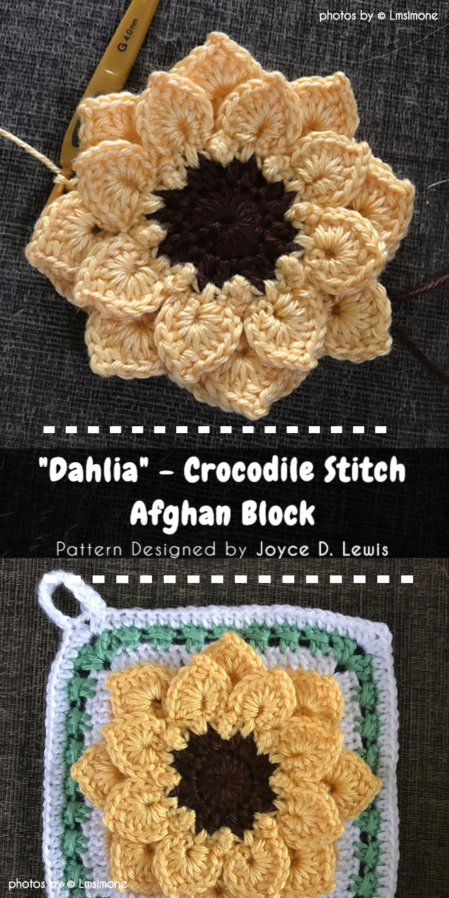 Dahlia Crocodile Stitch Afghan Block Freebie