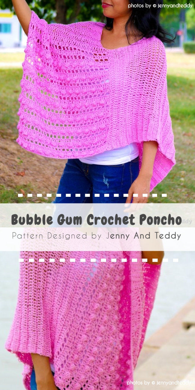 Bubble Gum Easy Crochet Poncho by Jenny And Teddy